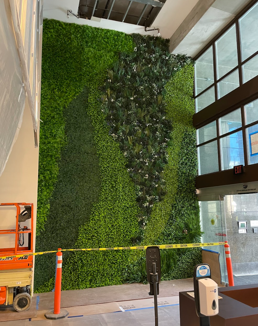 Commercial wall covering with greenery