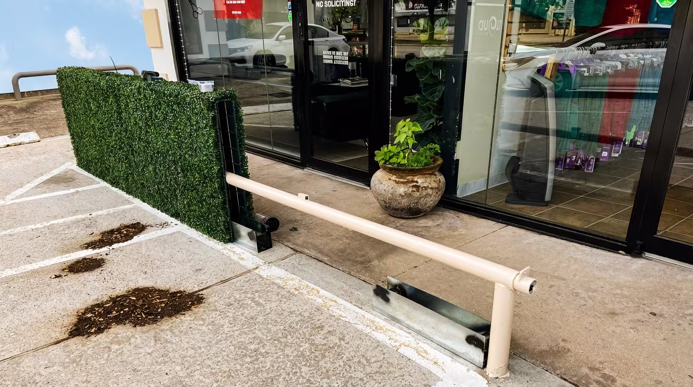 Houston Storefront Hedge Screening Over Existing Concrete Barriers after install 3